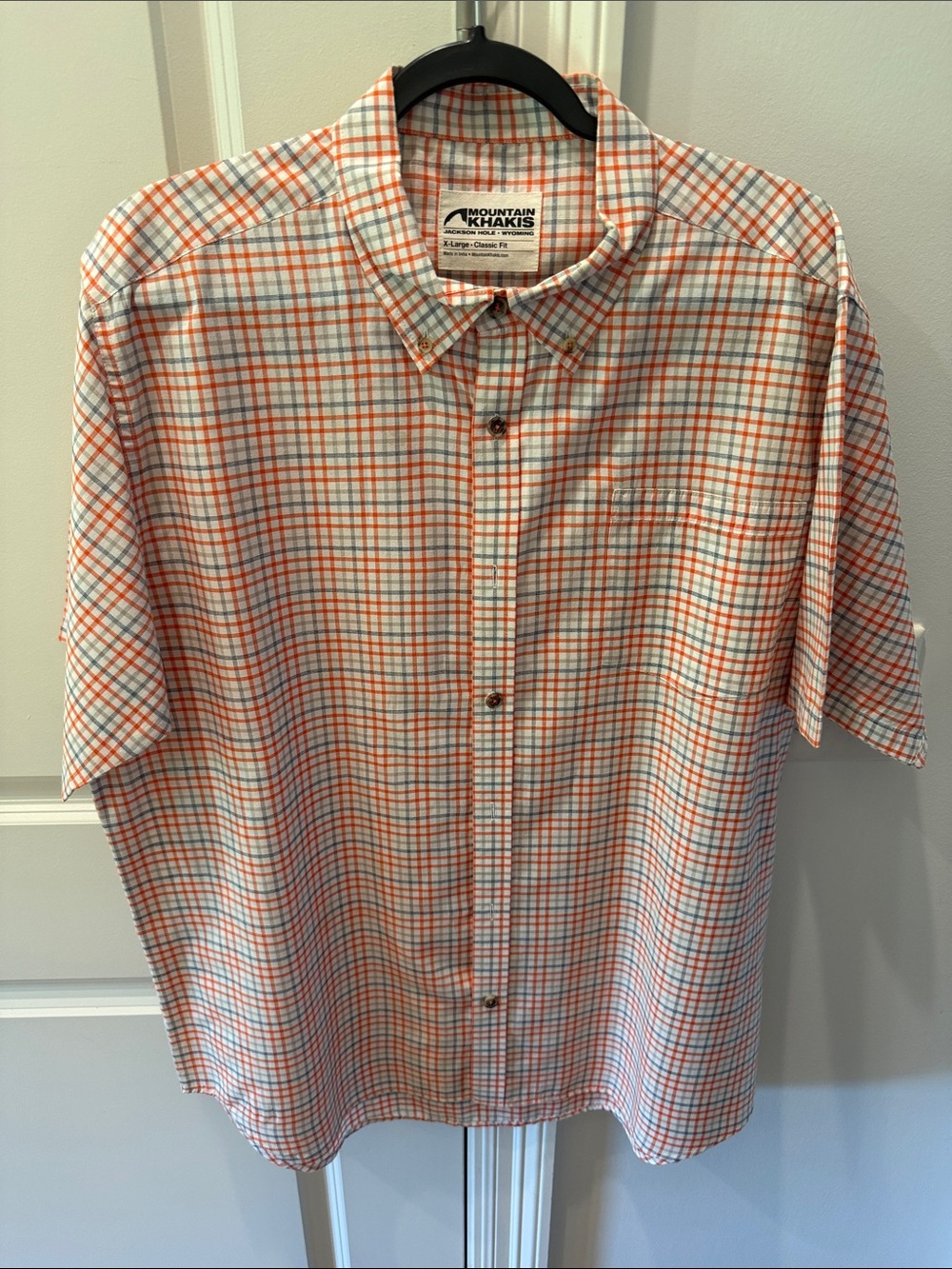 Mountain Khakis Orange and White Plaid Short-Sleeve Button-Down Shirt